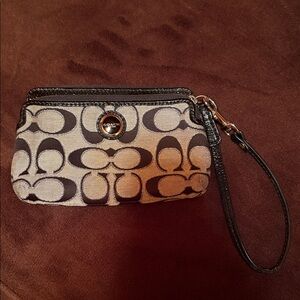 Coach Signature Canvas Wristlet in Black and silver
